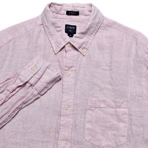 J Crew Linen Slim Fit Button Down Shirt Mens M Long‎ Sleeve Pink